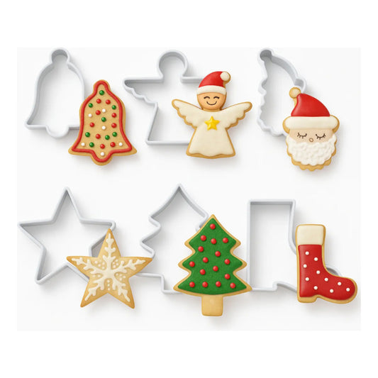 Kit Cortador E Forma Para Biscoito Natalino C/ 6 Peças Natal Branco