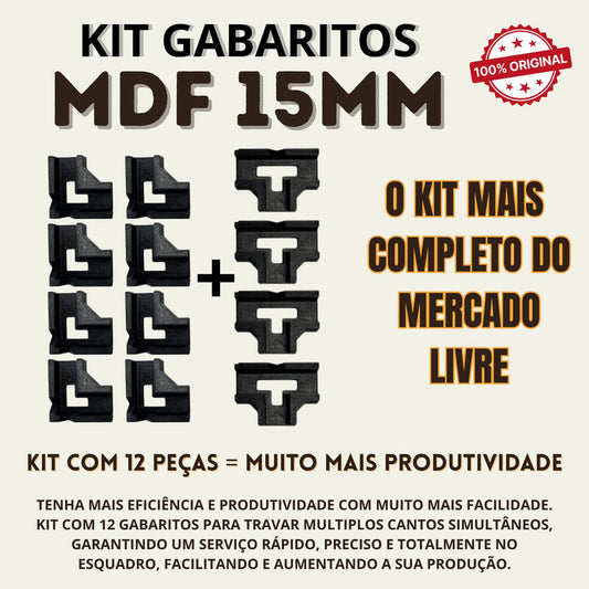 Kit Gabaritos 15mm Para Gavetas E Nichos Mdf Com 12 Peças Preto