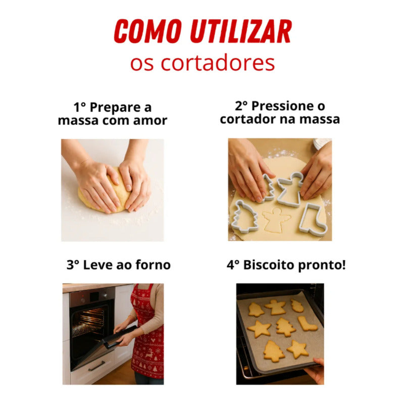 Kit Cortador E Forma Para Biscoito Natalino C/ 6 Peças Natal Branco