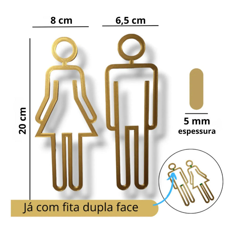 Kit 3 Placas Banheiro Masculino Feminino Cadeirante Sinaliza Dourado-escuro