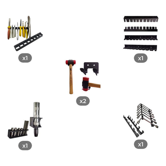 Kit Suportes De Ferram 1 Suporte Alicates + 2 Suportes Martelo + 1 Suporte Chave Fenda + 1 Suporte Impacto + 1 Suporte L