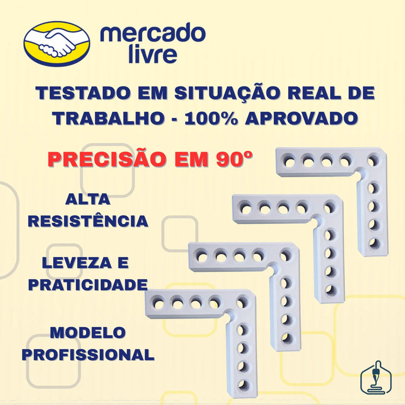 Kit 4 Esquadros 90o Marcenaria, Gavetas, Nichos 100x100mm Branco