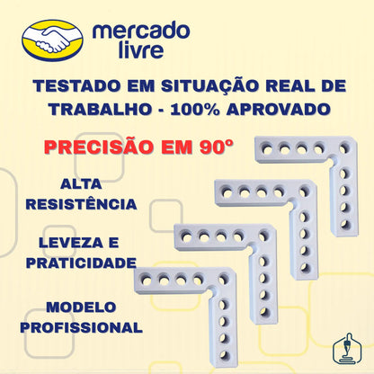 Kit 4 Esquadros 90o Marcenaria, Gavetas, Nichos 100x100mm Branco