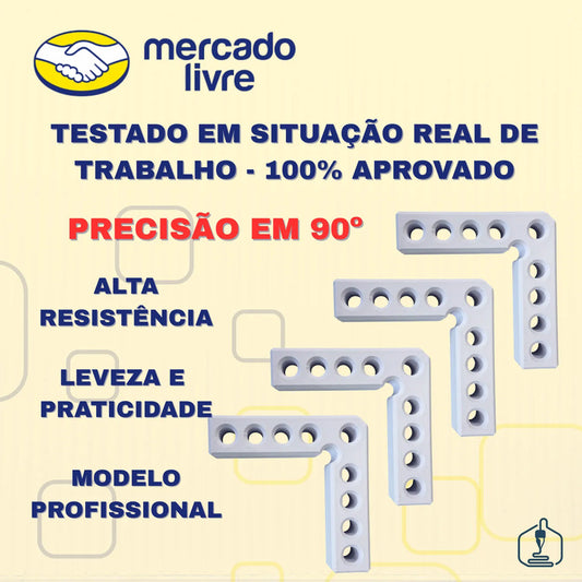 Kit 4 Esquadros 90o Marcenaria, Gavetas, Nichos 100x100mm Branco
