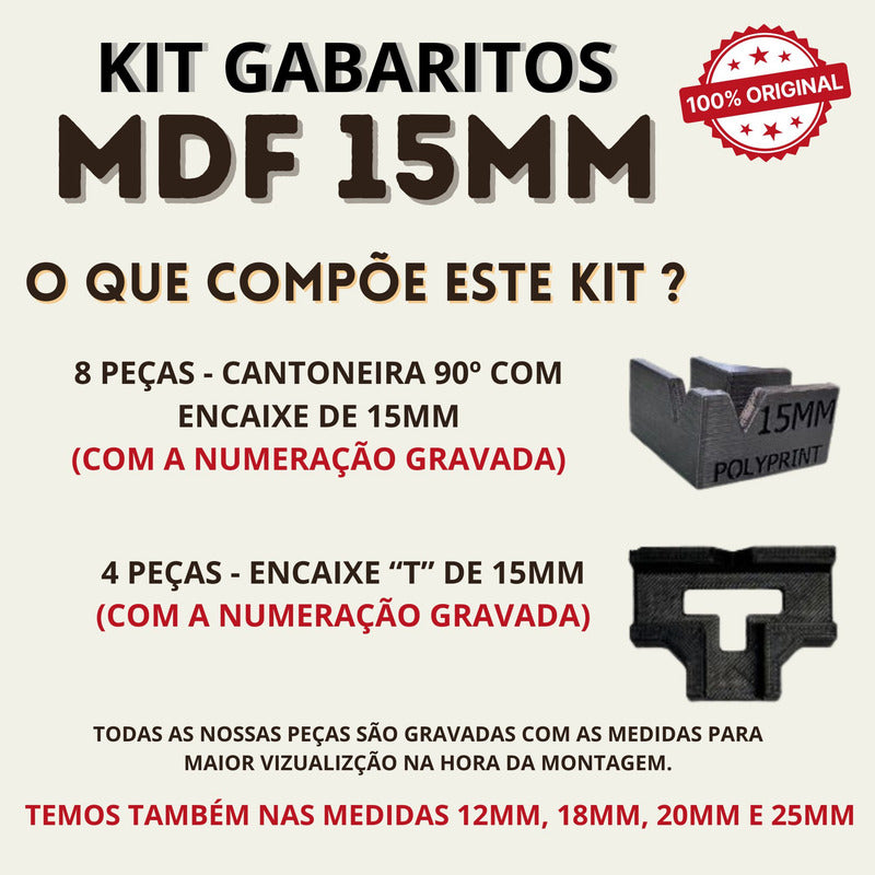 Kit Gabaritos 15mm Para Gavetas E Nichos Mdf Com 12 Peças Preto