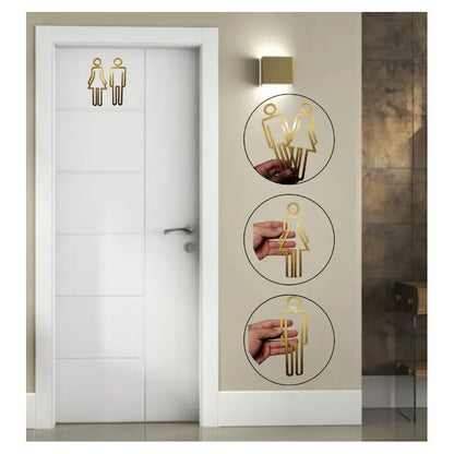 Kit 3 Placas Banheiro Masculino Feminino Cadeirante Sinaliza Dourado-escuro