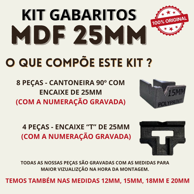 Kit 12 Gabaritos 25mm Montagem De Móveis Nichos Gavetas Mdf Preto