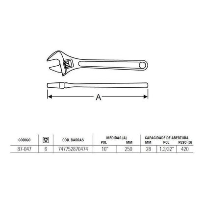 Chave Inglesa Oxidada Abertura 28mm Crv 10 Stanley 87047