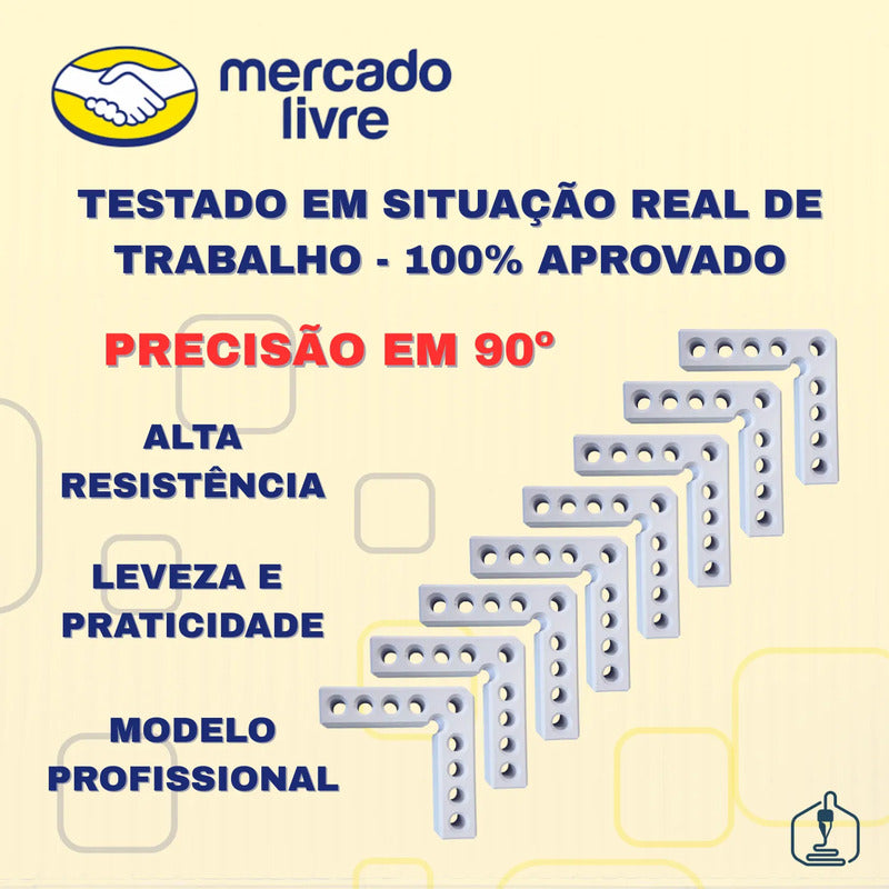 Kit 8 Esquadros 90o Marcenaria, Gavetas, Nichos 100x100mm Branco