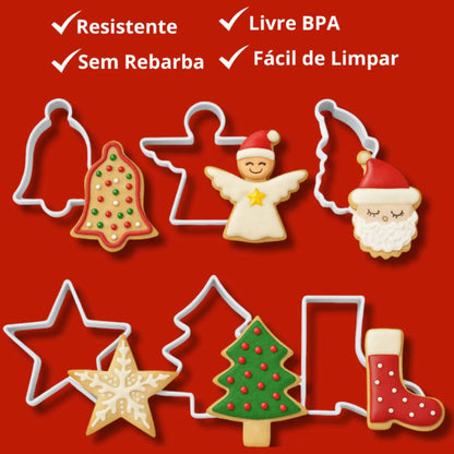 Kit Cortador E Forma Para Biscoito Natalino C/ 6 Peças Natal Bege
