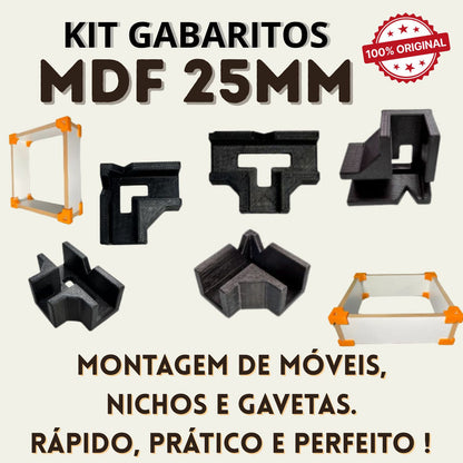 Kit 12 Gabaritos 25mm Montagem De Móveis Nichos Gavetas Mdf Preto