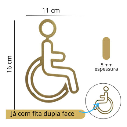 Kit 3 Placas Banheiro Masculino Feminino Cadeirante Sinaliza Dourado-escuro