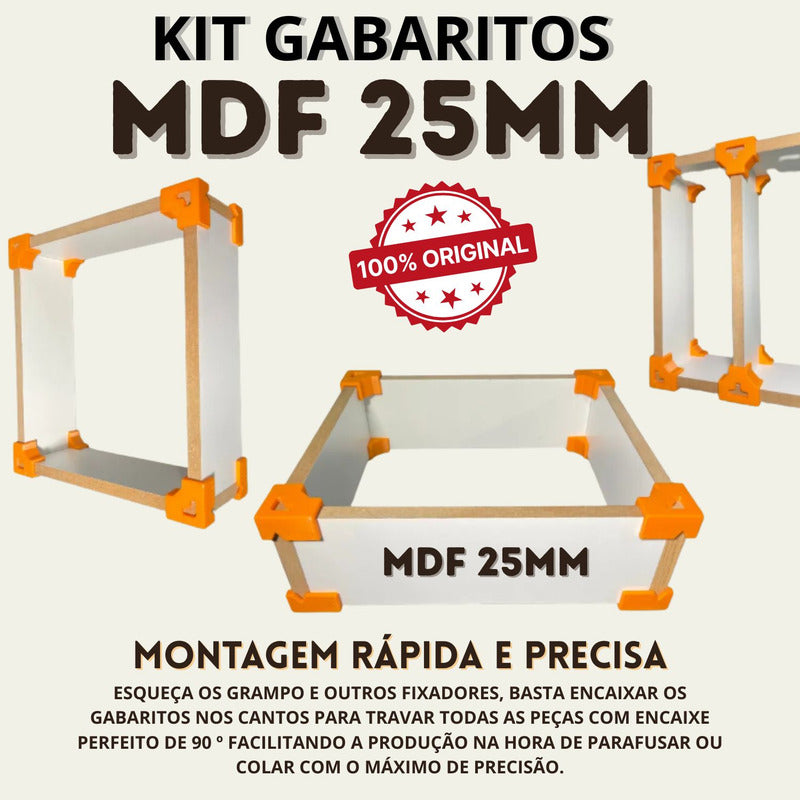 Kit 12 Gabaritos 25mm Montagem De Móveis Nichos Gavetas Mdf Preto