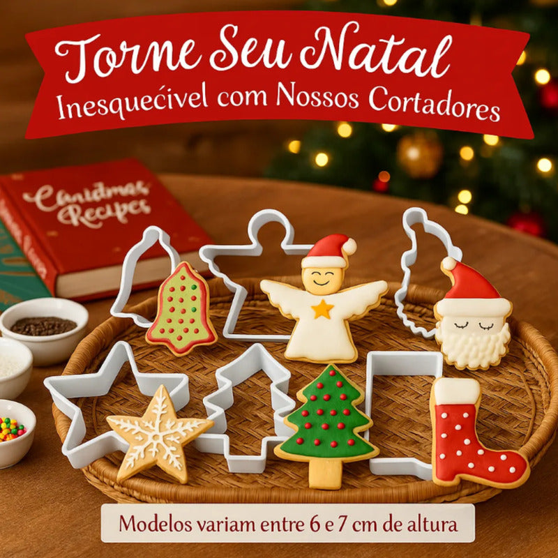 Kit Cortador E Forma Para Biscoito Natalino C/ 6 Peças Natal Branco