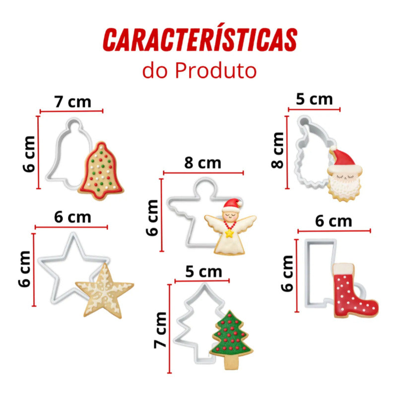 Kit Cortador E Forma Para Biscoito Natalino C/ 6 Peças Natal Branco