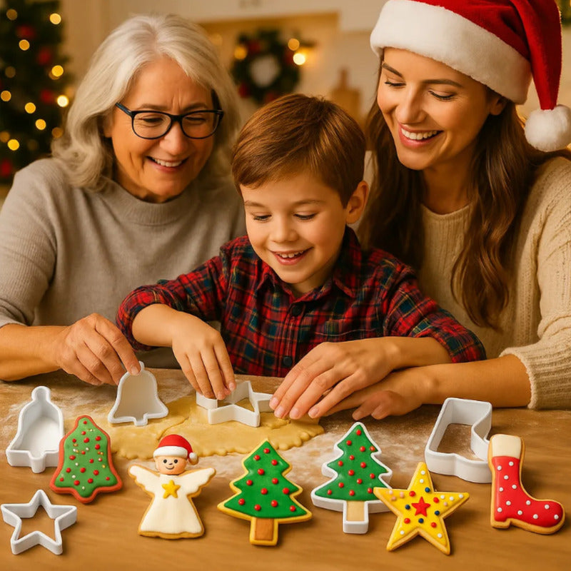 Kit Cortador E Forma Para Biscoito Natalino C/ 6 Peças Natal Bege