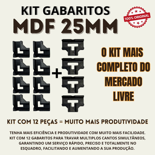 Kit 12 Gabaritos 25mm Montagem De Móveis Nichos Gavetas Mdf Preto