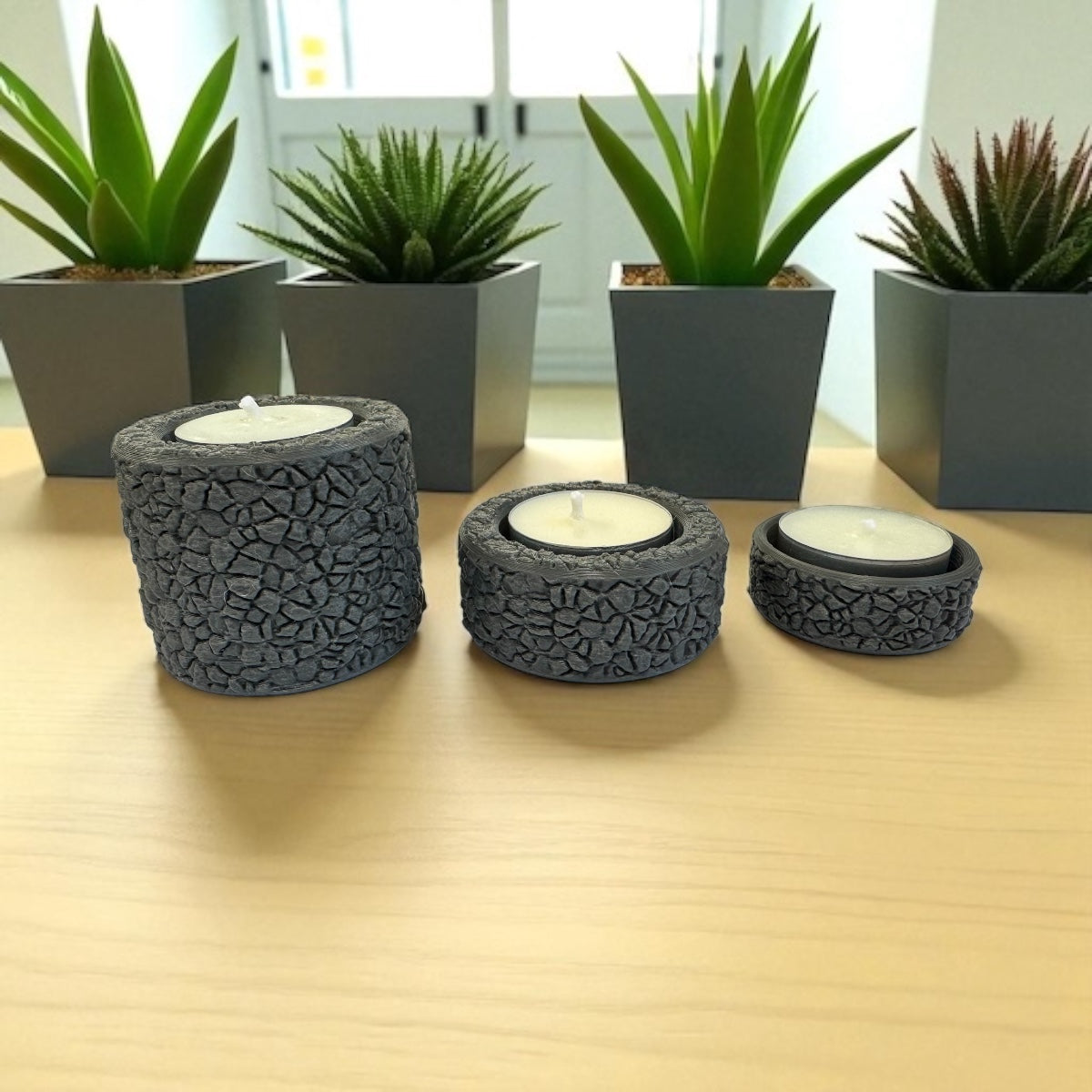 KIT PORTA VELAS COM 3 PEÇAS PARA DECORAÇÃO + 3 VELAS RECHAUD