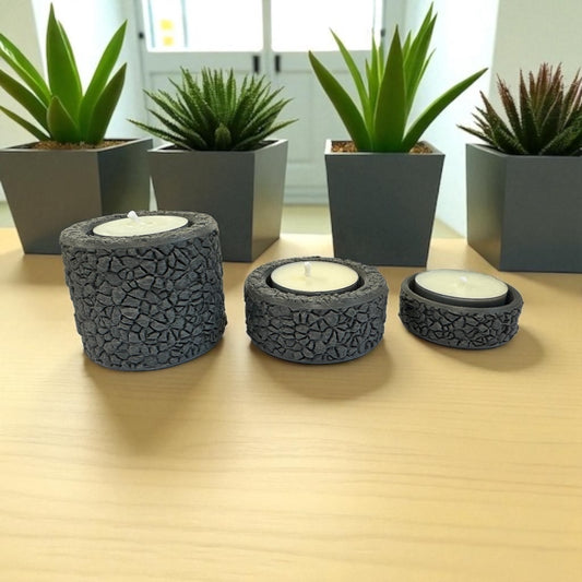 KIT PORTA VELAS COM 3 PEÇAS PARA DECORAÇÃO + 3 VELAS RECHAUD