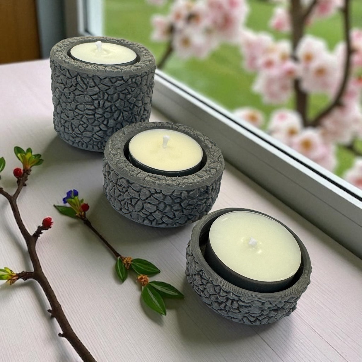 KIT PORTA VELAS COM 3 PEÇAS PARA DECORAÇÃO + 3 VELAS RECHAUD