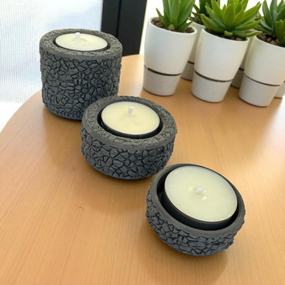 KIT PORTA VELAS COM 3 PEÇAS PARA DECORAÇÃO + 3 VELAS RECHAUD