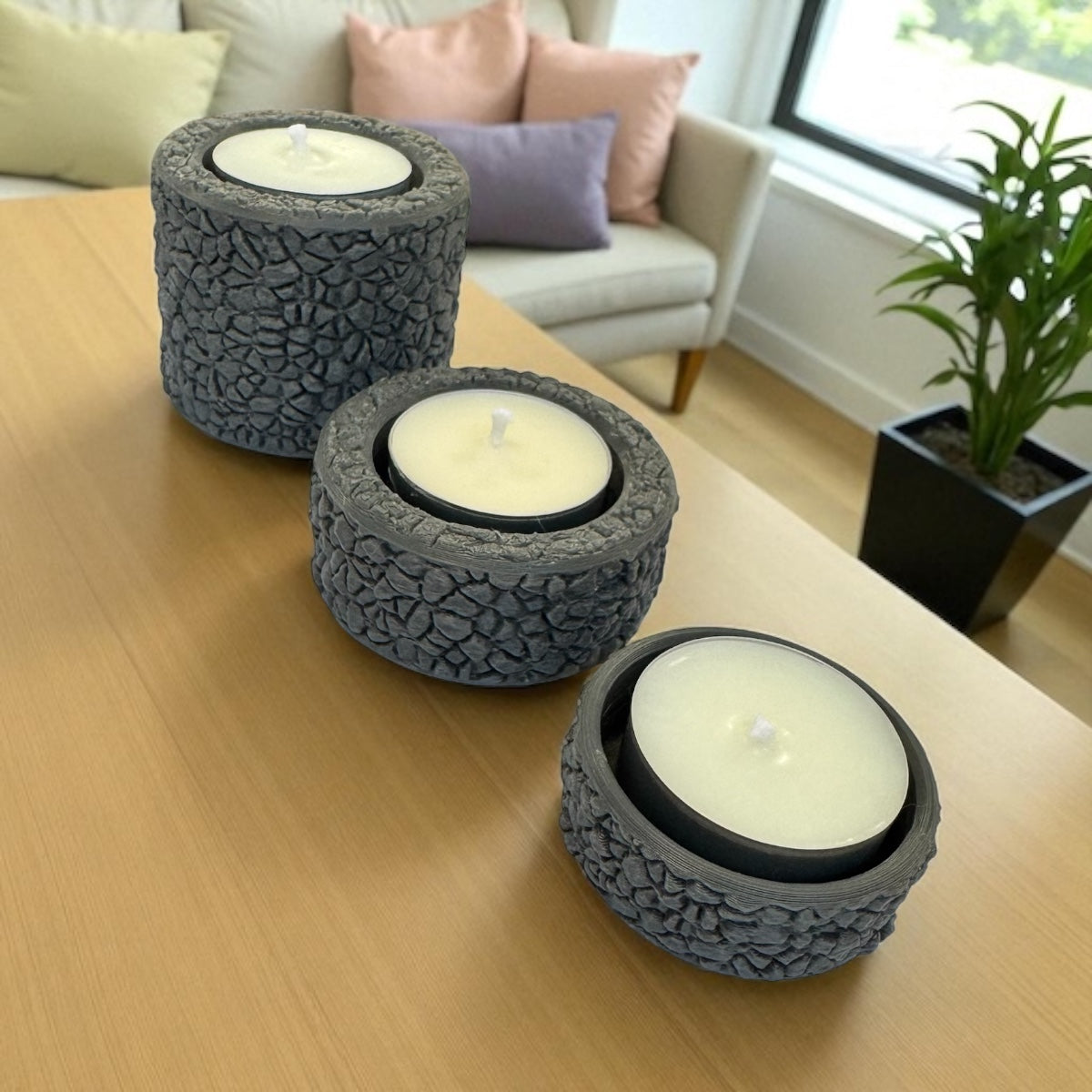 KIT PORTA VELAS COM 3 PEÇAS PARA DECORAÇÃO + 3 VELAS RECHAUD